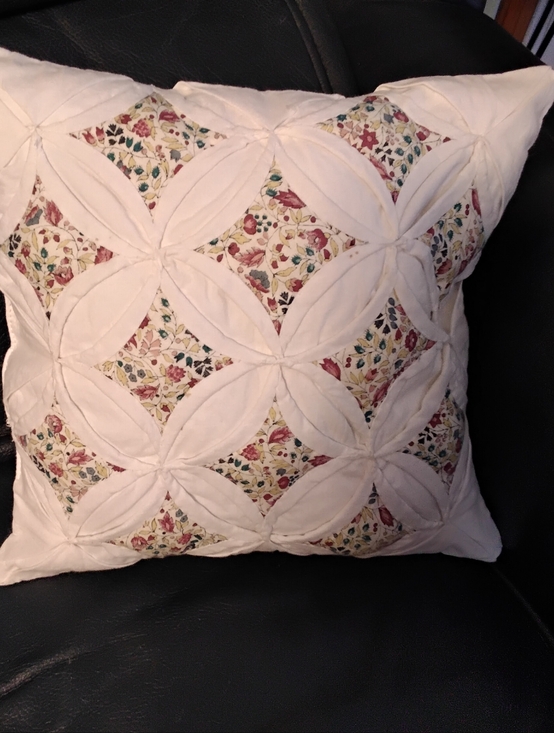 Handmade Other - 3923 Handmade Cathedral Window Floral Throw Pillow - Cream & Multi